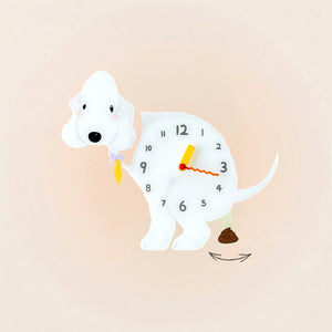 Bedlington Terrier Poop-Time wall clock in Blue with swinging poop pendulum