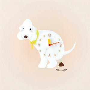 Bedlington Terrier Poop-Time wall clock in Sandy with swinging poop pendulum
