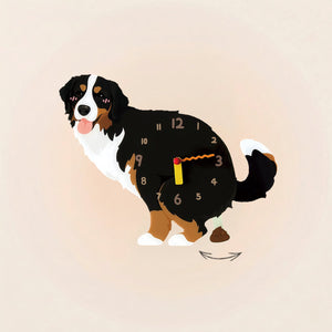 Bernese Mountain Dog Poop-Time wall clock in Tricolor with swinging poop pendulum