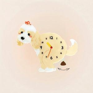 Cockapoo Poop-Time wall clock in Cream & White with swinging poop pendulum