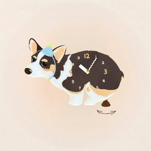Corgi Poop-Time wall clock in Black-Headed Tricolor with swinging poop pendulum