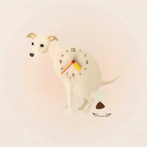 Greyhound Poop-Time wall clock in Fawn with swinging poop pendulum