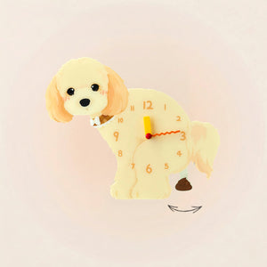 Maltipoo Poop-Time wall clock in Apricot with swinging poop pendulum