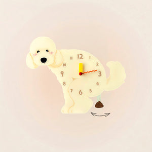 Standard Poodle Poop-Time wall clock in Apricot with swinging poop pendulum