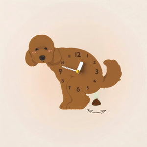 Standard Poodle Poop-Time wall clock in Brown with swinging poop pendulum