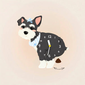 Dark gray Schnauzer Poop-Time wall clock with a swinging poop pendulum