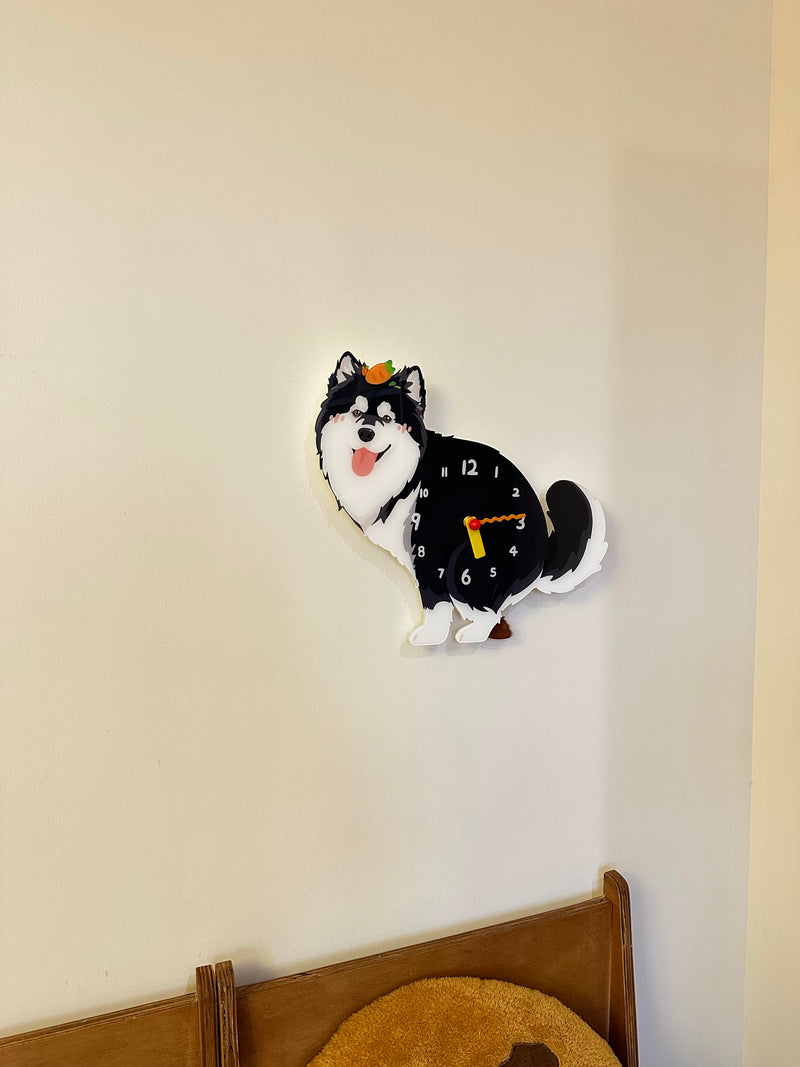 Alaskan Malamute “Poop-Time” Wall Clock with Swinging Pendulum