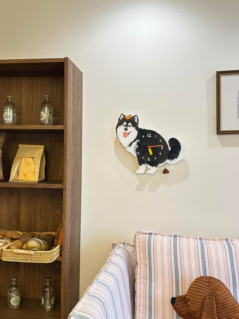 Alaskan Malamute “Poop-Time” Wall Clock with Swinging Pendulum