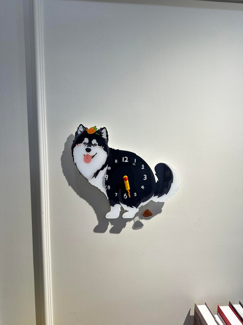 Alaskan Malamute “Poop-Time” Wall Clock with Swinging Pendulum