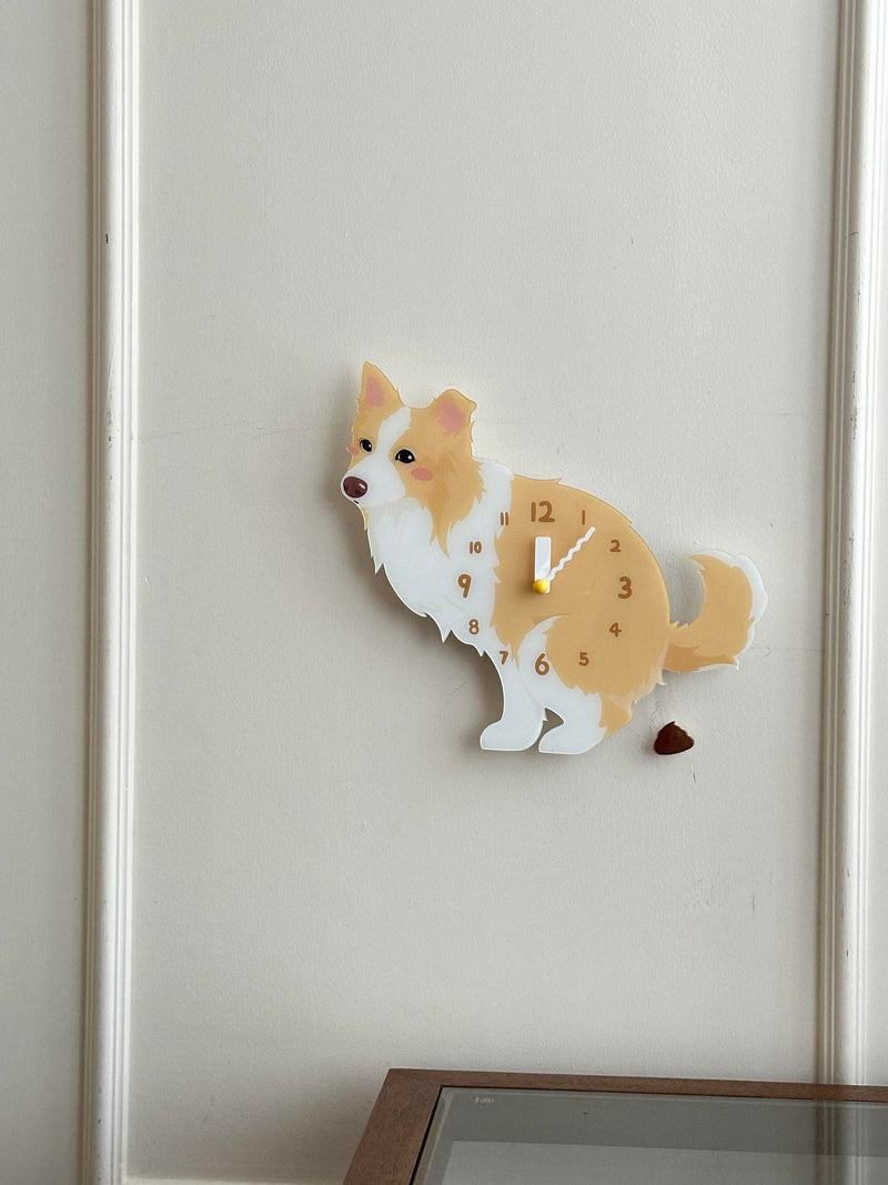 Border Collie “Poop-Time” Wall Clock with Swinging Pendulum