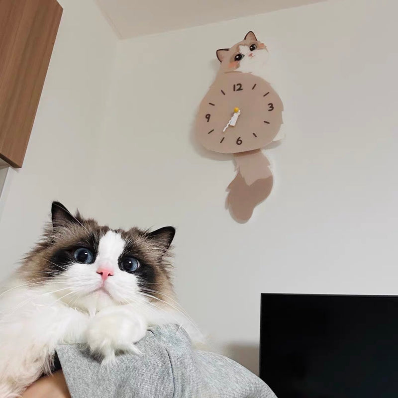 Ragdoll Cat Wall Clock with Wagging Tail