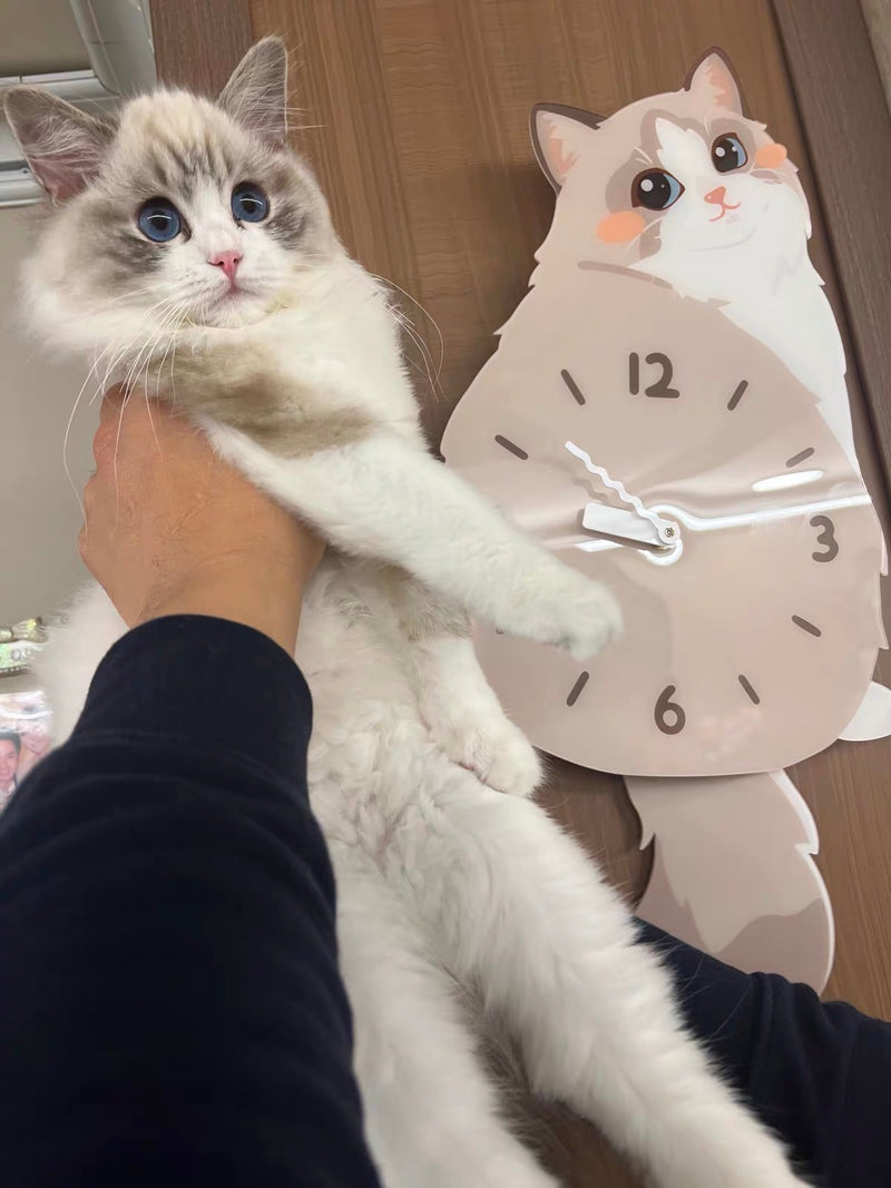 Ragdoll Cat Wall Clock with Wagging Tail