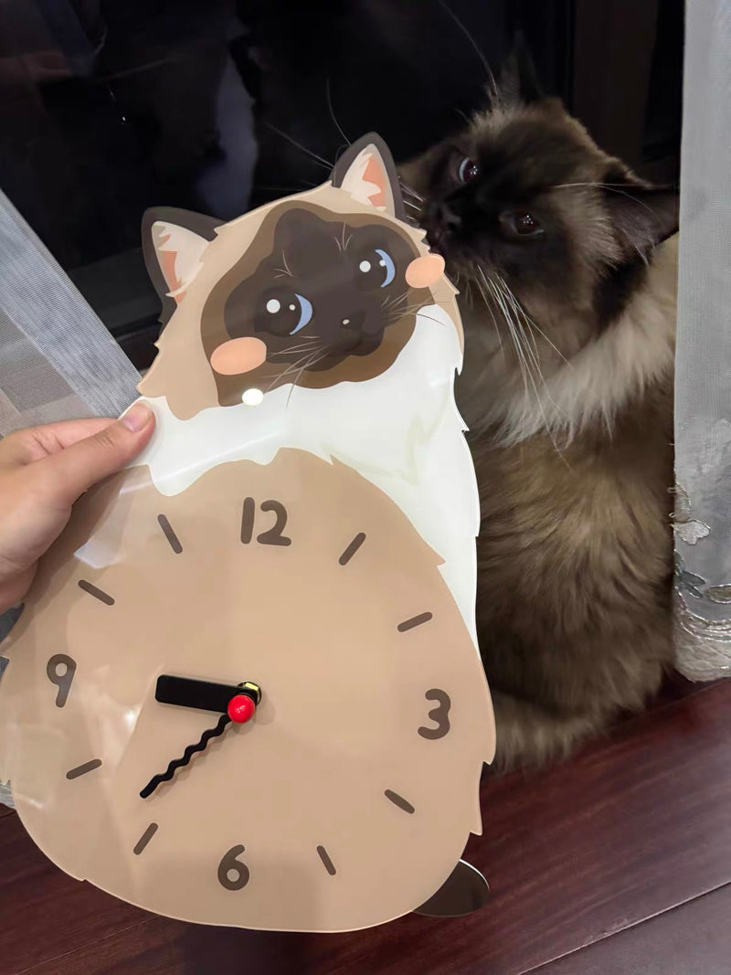 Ragdoll Cat Wall Clock with Wagging Tail
