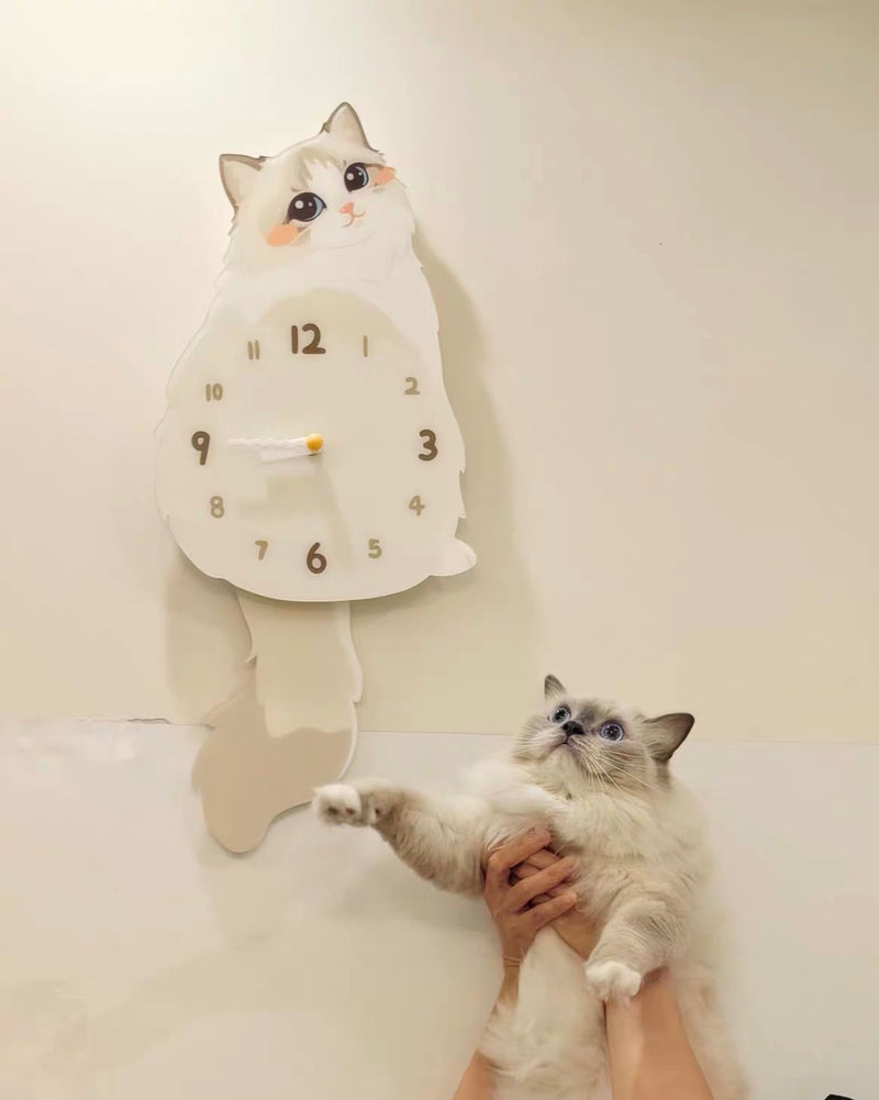Ragdoll Cat Wall Clock with Wagging Tail