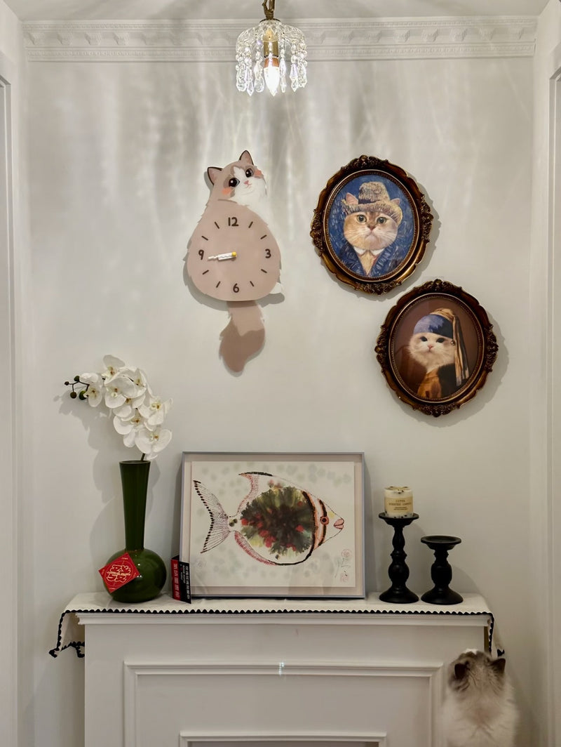 Ragdoll Cat Wall Clock with Wagging Tail