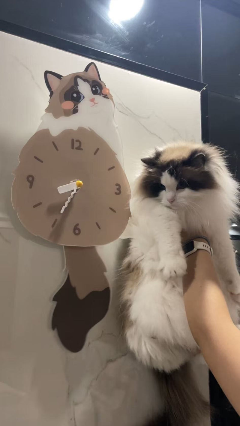 Ragdoll Cat Wall Clock with Wagging Tail