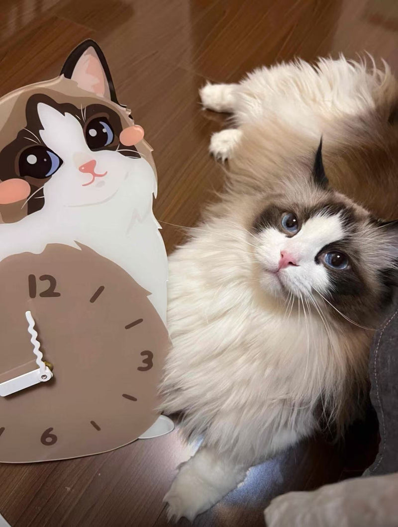 Ragdoll Cat Wall Clock with Wagging Tail