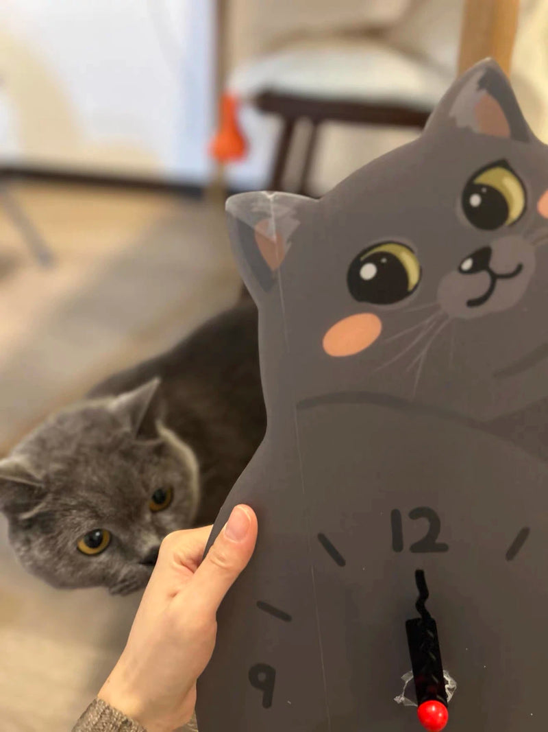 Blue & Bicolor British Shorthair Wall Clock with Wagging Tail