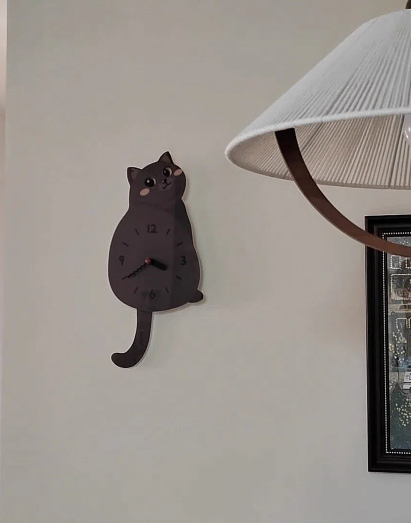 Blue & Bicolor British Shorthair Wall Clock with Wagging Tail
