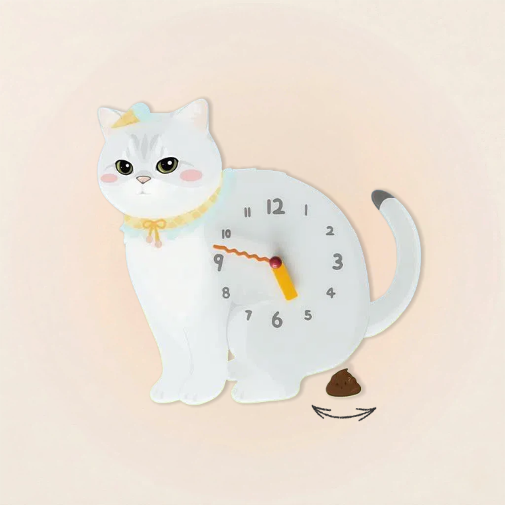 Shaded British Shorthair Dynamic "Poop-Time" Wall Clock with Swinging Pendulum