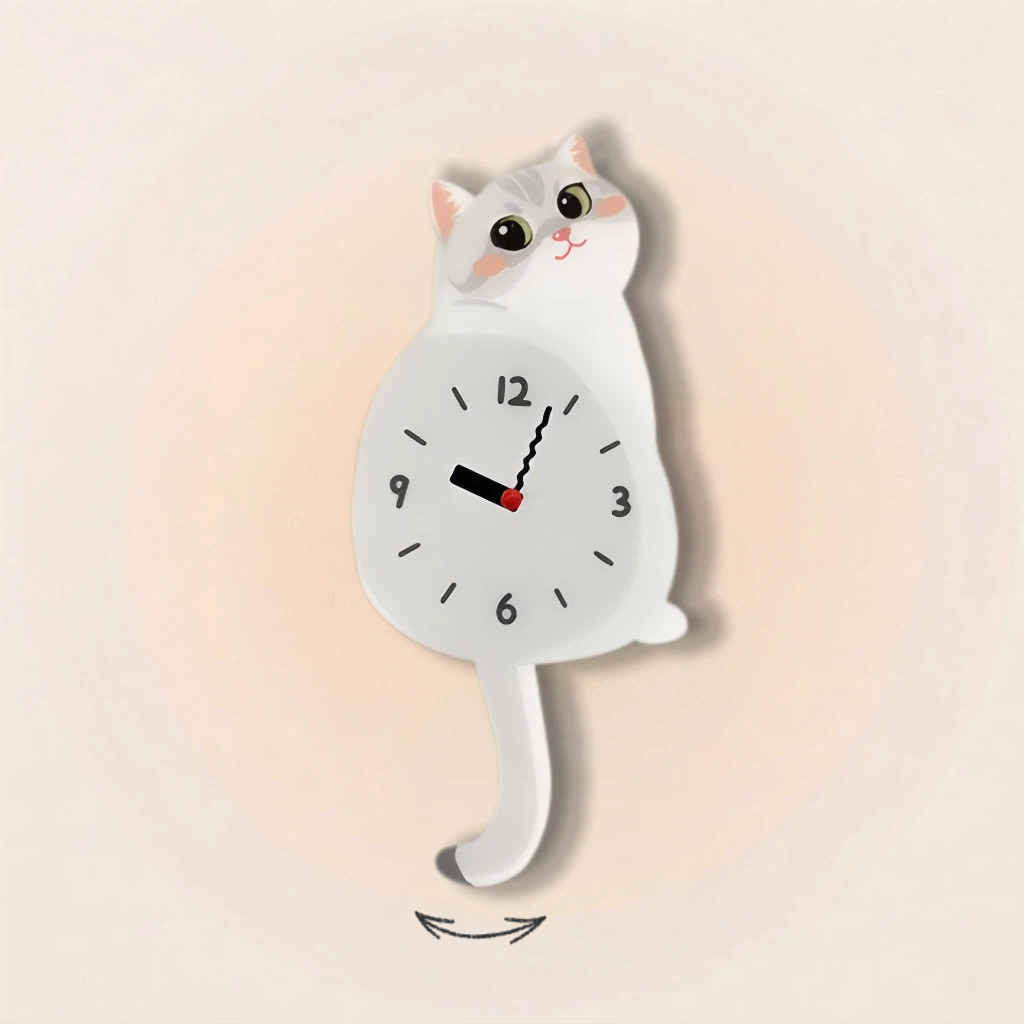 Shaded British Shorthair Wall Clock with Wagging Tail