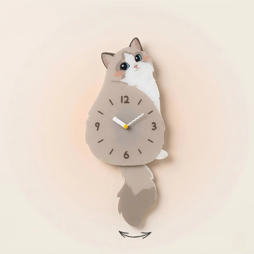 Ragdoll Cat Wall Clock with Wagging Tail