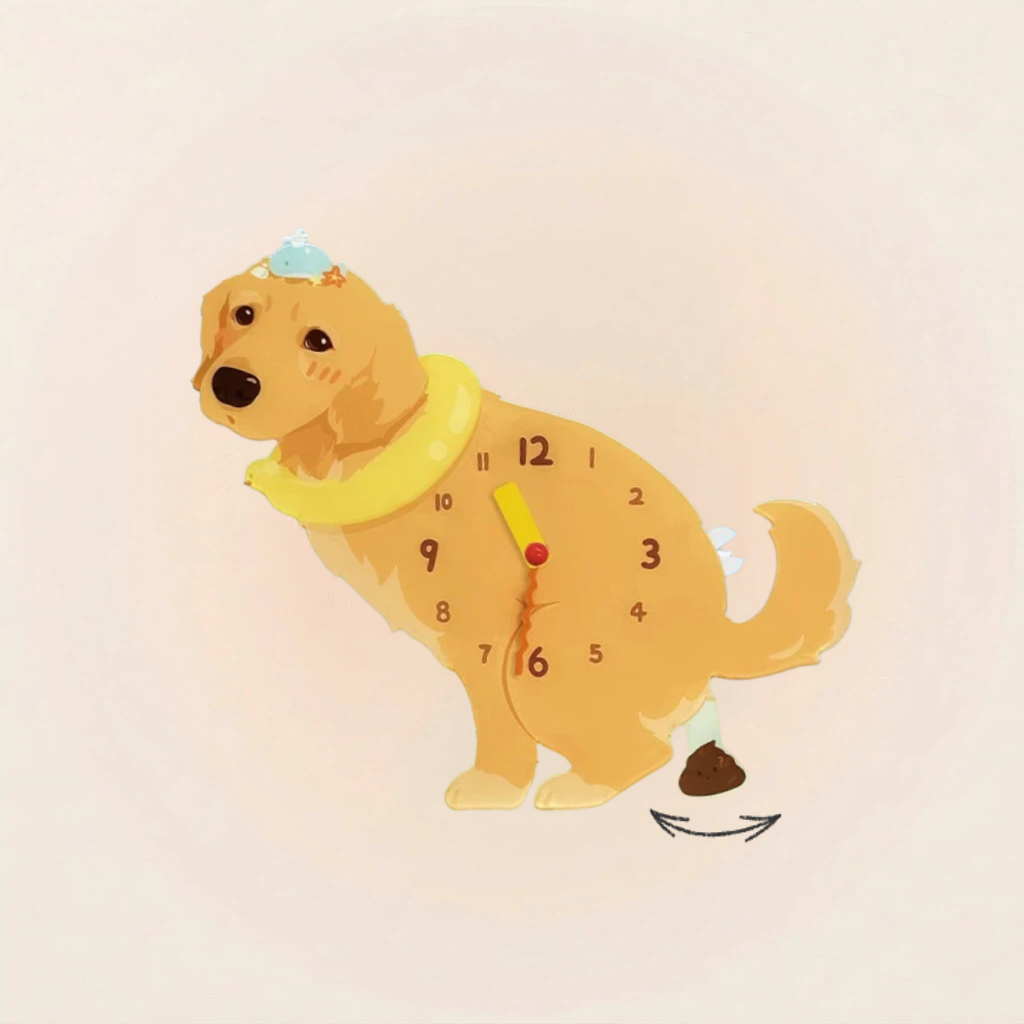 Golden Retriever Dynamic "Poop-Time" Wall Clock with Swinging Pendulum