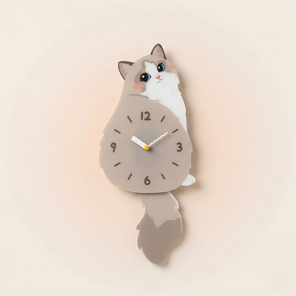 Ragdoll Cat Wall Clock with Wagging Tail