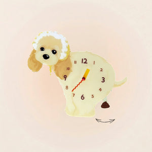 American Cocker Spaniel Poop-Time wall clock in Buff with swinging poop pendulum