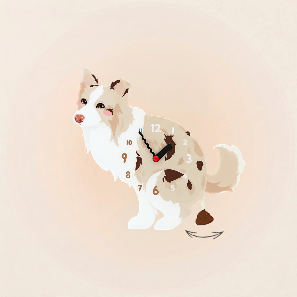 Red merle Border Collie wall clock with swinging poop pendulum