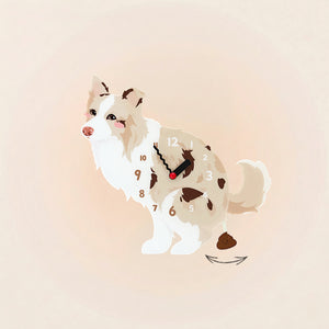 Red merle Border Collie wall clock with swinging poop pendulum