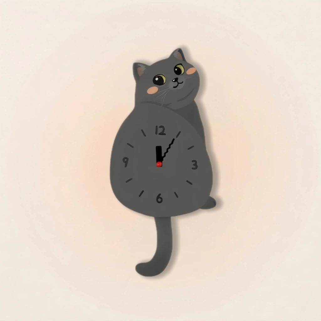 Blue & Bicolor British Shorthair Wall Clock with Wagging Tail