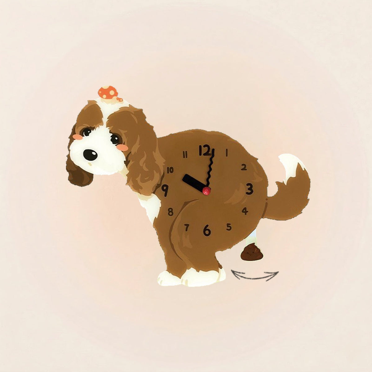 Cockapoo Poop-Time wall clock in Brown & White with swinging poop pendulum