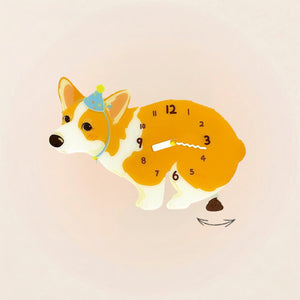 Corgi Poop-Time wall clock in Red & White with swinging poop pendulum