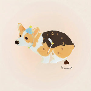 Corgi Poop-Time wall clock in Tricolor with swinging poop pendulum
