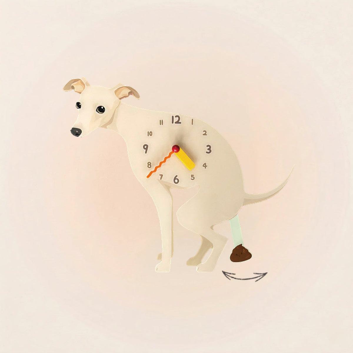 Greyhound Poop-Time wall clock in Fawn with swinging poop pendulum