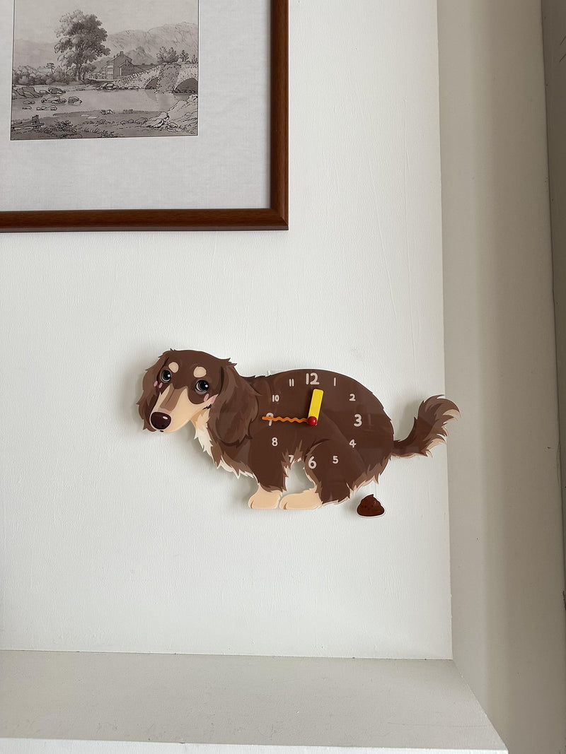Long-Haired Dachshund pendulum wall clock in a home setting 1