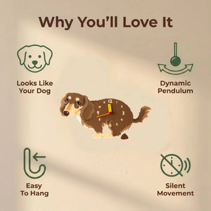 Long-Haired Dachshund wall clock features: dog design, swinging pendulum, wall hooks and silent movement