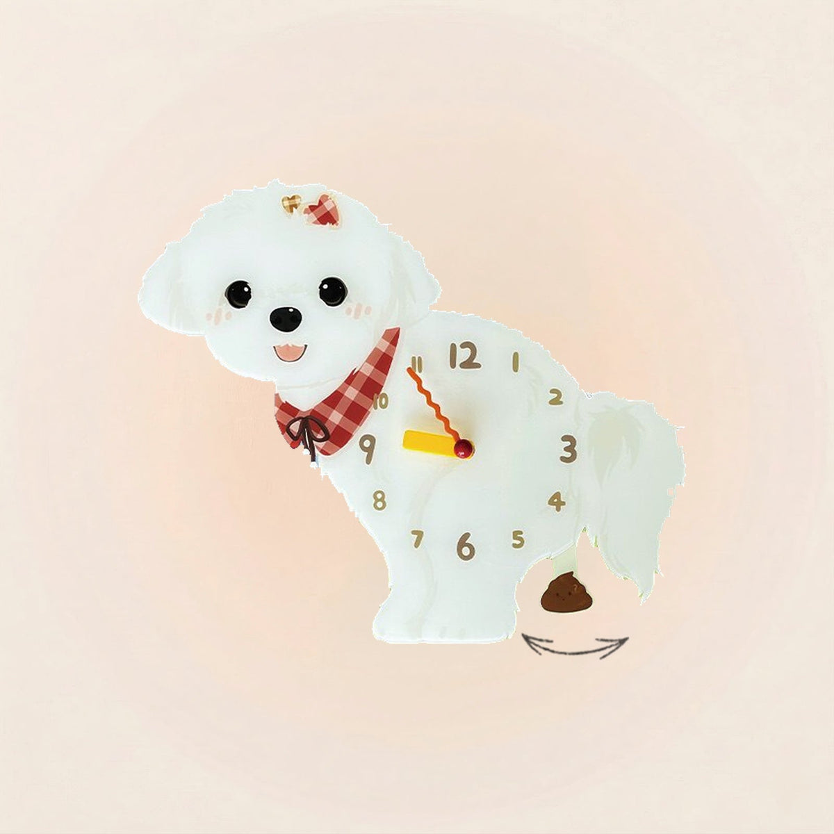 Maltese Poop-Time wall clock in White with swinging poop pendulum