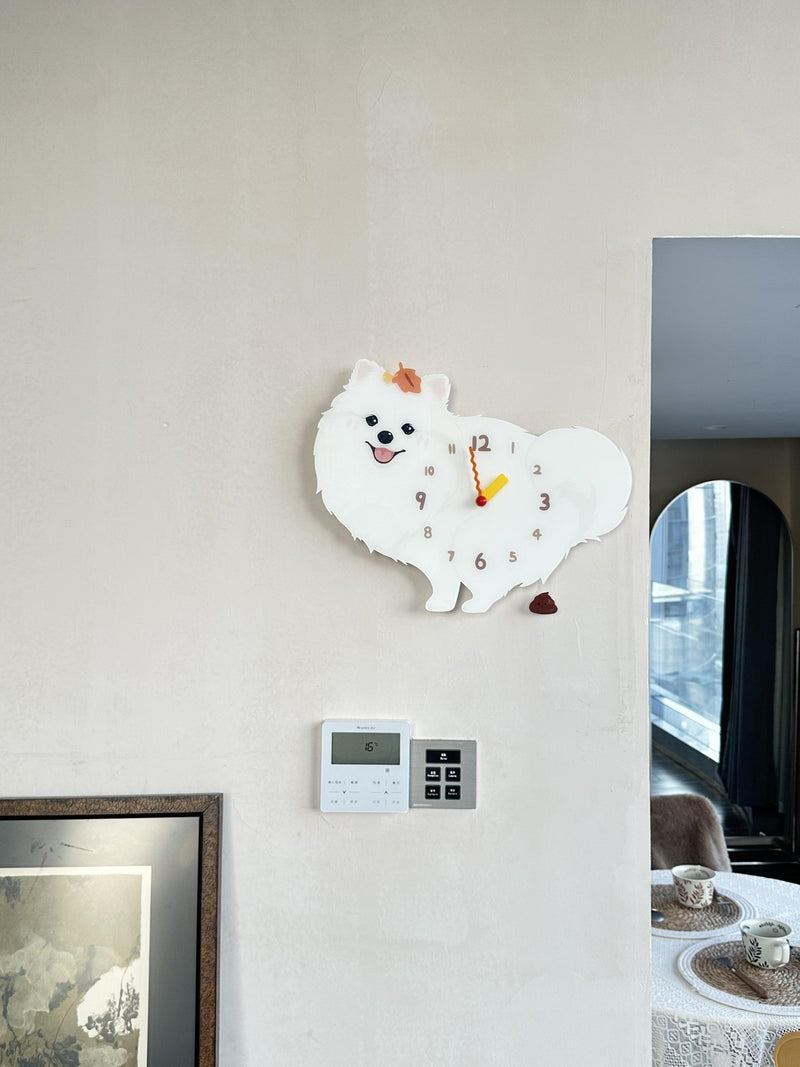 Pomeranian pendulum wall clock in a home setting 1