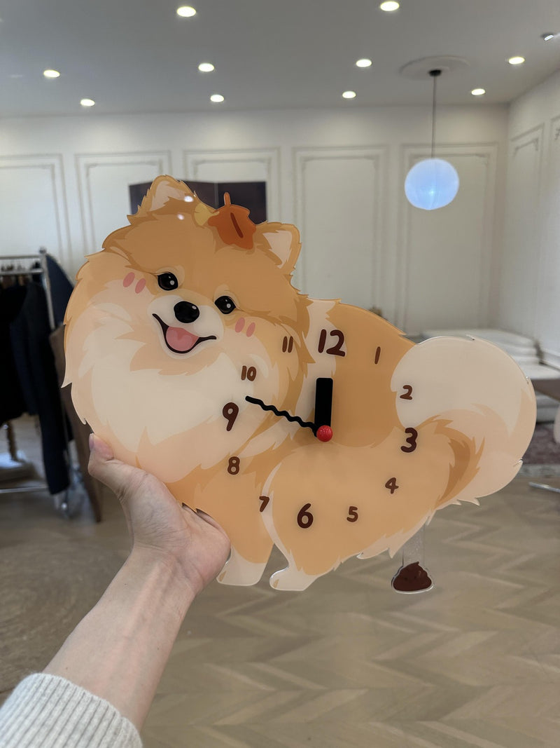 Pomeranian pendulum wall clock in a home setting 4