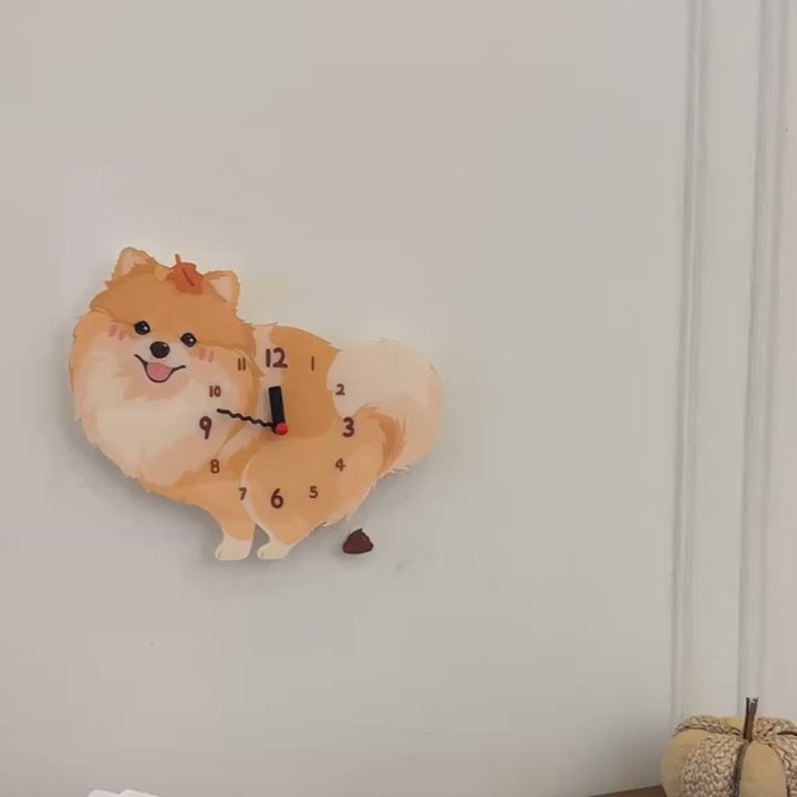 Pomeranian “Poop-Time” Wall Clock with Swinging Pendulum product video