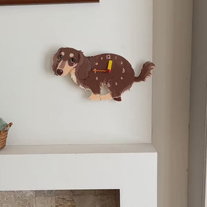 Long-Haired Dachshund “Poop-Time” Wall Clock with Swinging Pendulum product video