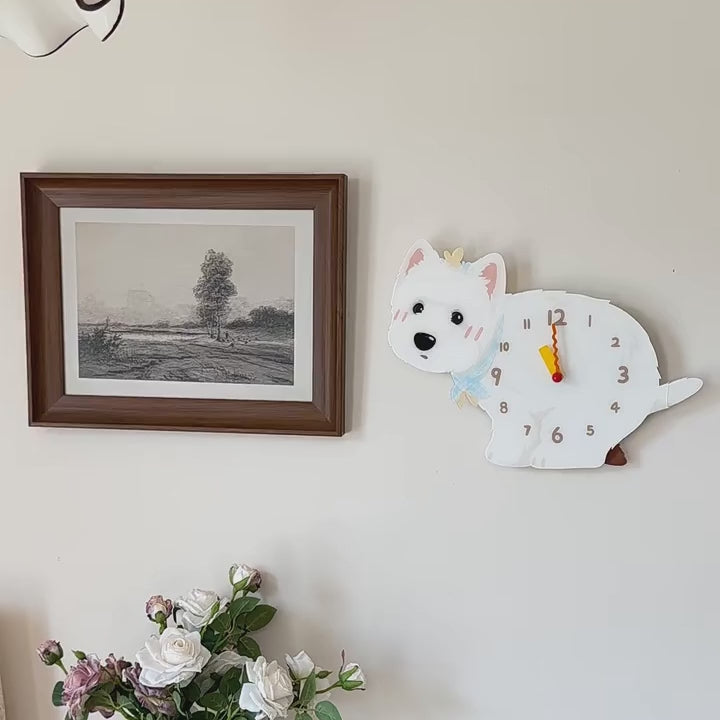 West Highland White Terrier “Poop-Time” Wall Clock with Swinging Pendulum product video