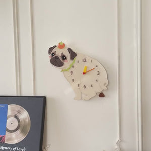 Pug “Poop-Time” Wall Clock with Swinging Pendulum product video