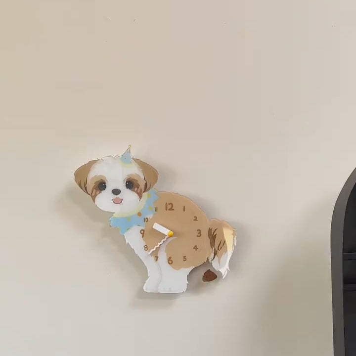 Shih Tzu “Poop-Time” Wall Clock with Swinging Pendulum product video