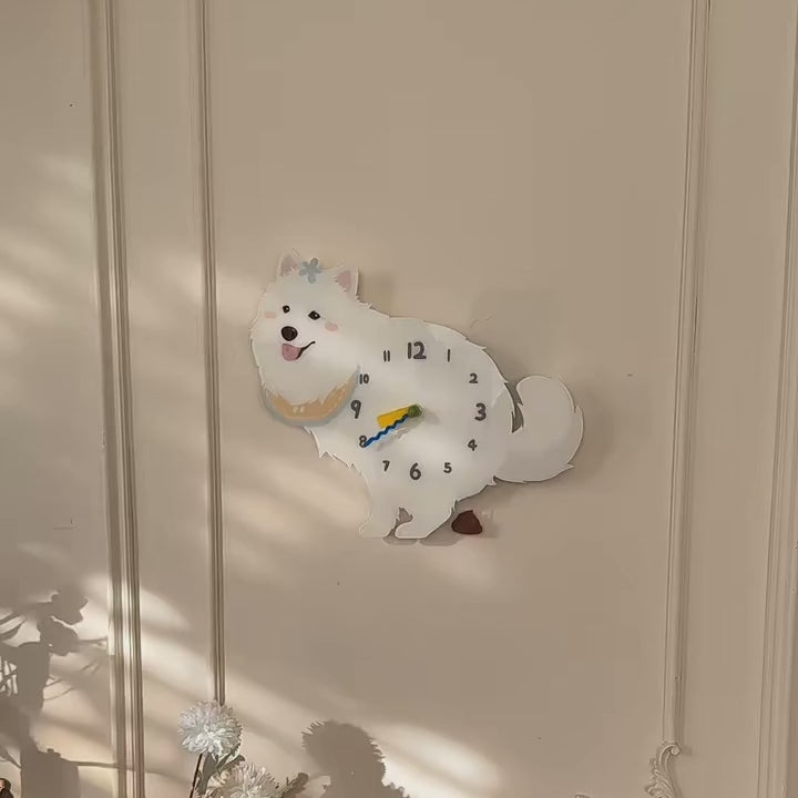 Samoyed “Poop-Time” Wall Clock with Swinging Pendulum product video