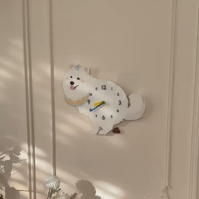 Samoyed “Poop-Time” Wall Clock with Swinging Pendulum product video