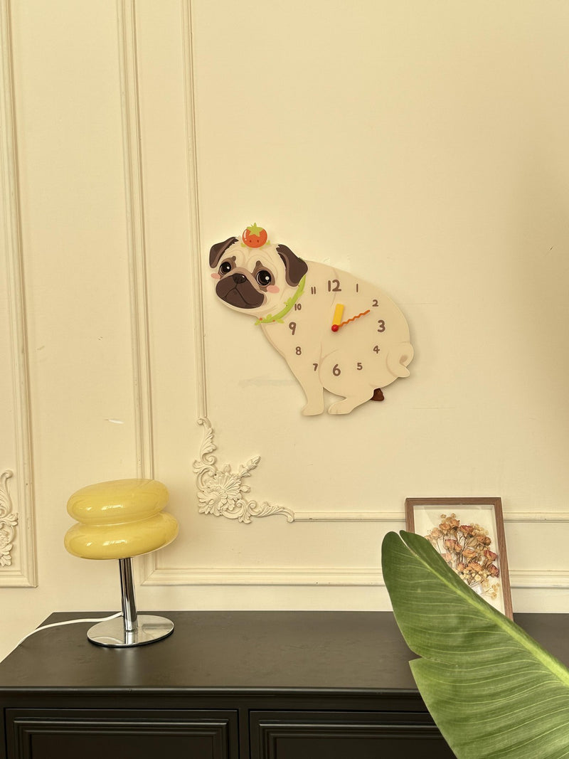 Pug pendulum wall clock in a home setting 3