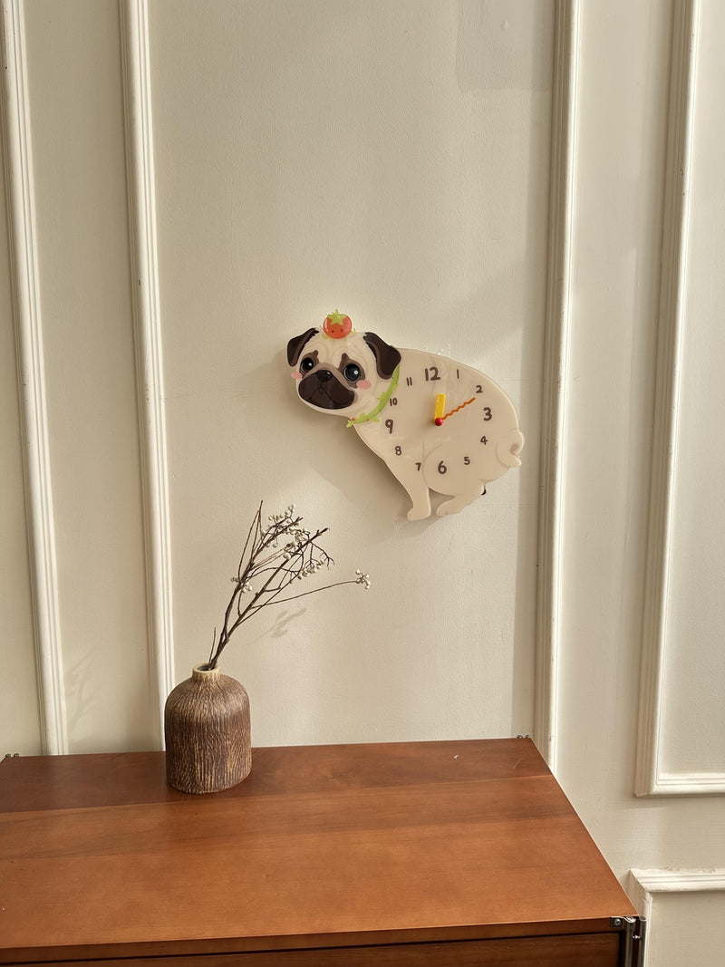 Pug pendulum wall clock in a home setting 4